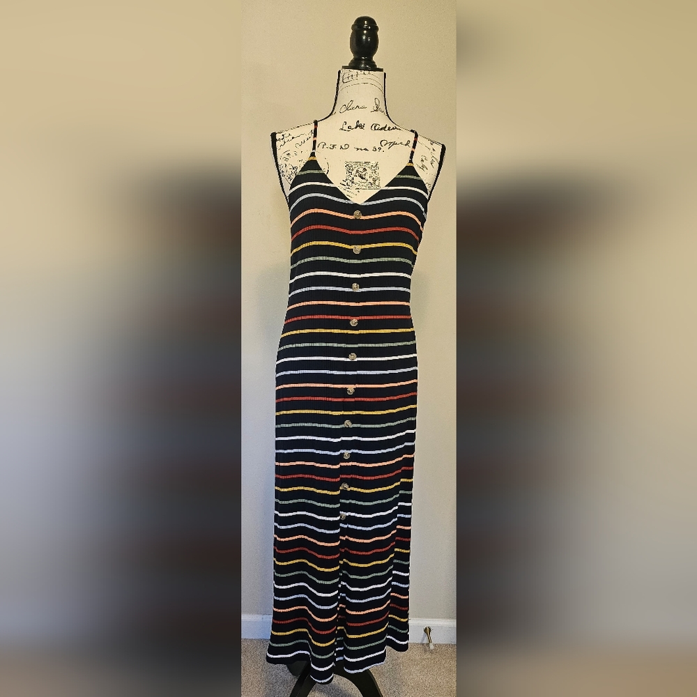 Loft multicolor stripe midi dress - size M